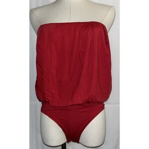 Women’s Tube Top Bodysuit One Piece Cheeky Bottom Loose Fitting Top Burgundy M